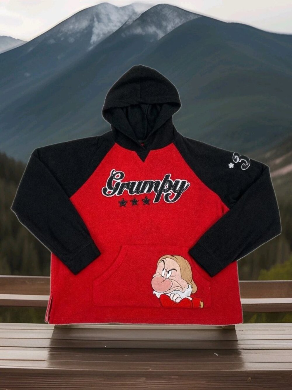 Women's Vintage Walt Disney Graphic Fleece Grumpy Hooded Sweatshirt L (12-14)